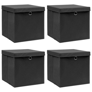 vidaXL, vidaXL Aufbewahrungsboxen mit Deckel 4 Stk. Schwarz 32×32×32 cm Stoff, vidaXL Aufbewahrungsboxen mit Deckeln 4 Stk. Schwarz 32x32x32 cm Stoff