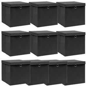 vidaXL, vidaXL Aufbewahrungsboxen mit Deckel 10 Stk. Schwarz 32×32×32 cm Stoff, vidaXL Aufbewahrungsboxen mit Deckeln 10 Stk. Schwarz 32x32x32cm Stoff