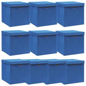 vidaXL, vidaXL Aufbewahrungsboxen mit Deckel 10 Stk. Blau 32×32×32 cm Stoff, vidaXL Aufbewahrungsboxen mit Deckeln 10 Stk. Blau 32x32x32 cm Stoff