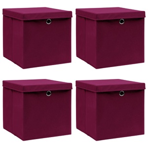 vidaXL, vidaXL Aufbewahrungsboxen mit Deckel 4 Stk. Dunkelrot 32×32×32cm Stoff, vidaXL Aufbewahrungsboxen mit Deckeln 4Stk. Dunkelrot 32x32x32cm Stoff
