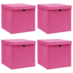 vidaXL, vidaXL Aufbewahrungsboxen mit Deckel 4 Stk. Rosa 32×32×32cm Stoff, vidaXL Aufbewahrungsboxen mit Deckeln 4 Stk. Rosa 32x32x32 cm Stoff