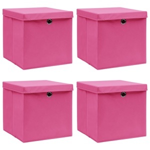 vidaXL, vidaXL Aufbewahrungsboxen mit Deckel 4 Stk. Rosa 32×32×32cm Stoff, vidaXL Aufbewahrungsboxen mit Deckeln 4 Stk. Rosa 32x32x32 cm Stoff