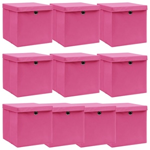 vidaXL, vidaXL Aufbewahrungsboxen mit Deckel 10 Stk. Rosa 32×32×32cm Stoff, 