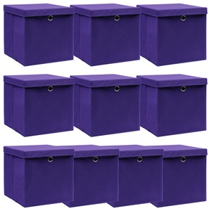 vidaXL, vidaXL Aufbewahrungsboxen mit Deckel 10 Stk. Lila 32×32×32 cm Stoff, vidaXL Aufbewahrungsboxen mit Deckeln 10 Stk. Lila 32x32x32 cm Stoff