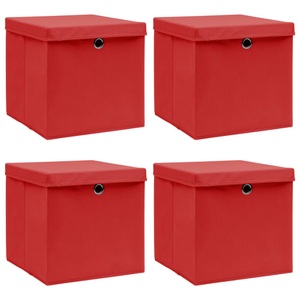 vidaXL, vidaXL Aufbewahrungsboxen mit Deckel 4 Stk. Rot 32×32×32cm Stoff, vidaXL Aufbewahrungsboxen mit Deckeln 4 Stk. Rot 32x32x32 cm Stoff