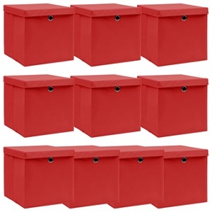 vidaXL, vidaXL Aufbewahrungsboxen mit Deckel 10 Stk. Rot 32×32×32cm Stoff, vidaXL Aufbewahrungsboxen mit Deckeln 10 Stk. Rot 32x32x32 cm Stoff
