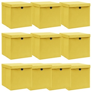 vidaXL, vidaXL Aufbewahrungsboxen mit Deckel 10 Stk. Gelb 32×32×32cm Stoff, vidaXL Aufbewahrungsboxen mit Deckeln 10 Stk. Gelb 32x32x32 cm Stoff