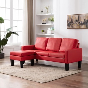 vidaXL, vidaXL 3-Sitzer-Sofa mit Hocker Rot Kunstleder, vidaXL 3-Sitzer-Sofa mit Hocker Rot Kunstleder