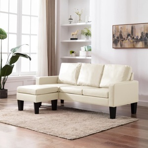 vidaXL, vidaXL 3-Sitzer-Sofa mit Hocker Creme Kunstleder, vidaXL 3-Sitzer-Sofa mit Hocker Creme Kunstleder