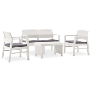 vidaXL, vidaXL Garten-Lounge-Set mit Auflagen 4-tlg. Kunststoff Weiß, vidaXL Garten-Lounge-Set mit Auflagen 4-tlg. Kunststoff Weiß