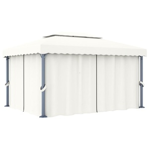 vidaXL, vidaXL Pavillon mit Vorhang 4x3 m Cremeweiß Aluminium