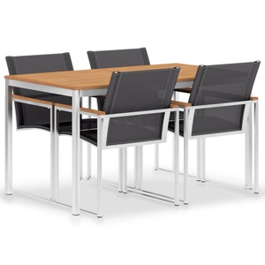 Diverse Hardware, 5-tlg. Garten-Essgruppe Teak Massivholz und Edelstahl, 