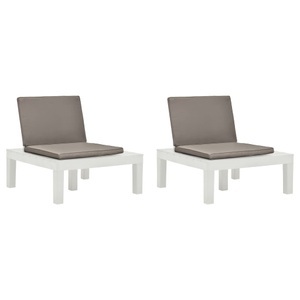 vidaXL, vidaXL Gartenstühle mit Auflagen 2 Stk. Kunststoff Weiß, vidaXL Gartenstühle mit Auflagen 2 Stk. Kunststoff Weiß