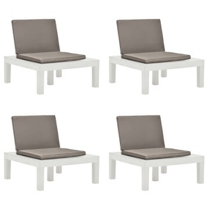 vidaXL, vidaXL Gartenstühle mit Auflagen 4 Stk. Kunststoff Weiß, vidaXL Gartenstühle mit Auflagen 4 Stk. Kunststoff Weiß
