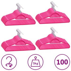 vidaXL, vidaXL 100 Stk. Kleiderbügel-Set Anti-Rutsch Rosa Samt, 