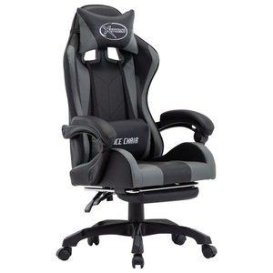vidaXL, vidaXL Gaming-Stuhl mit Fußstütze Grau und Schwarz Kunstleder, vidaXL Gaming-Stuhl mit Fußstütze Grau und Schwarz Kunstleder