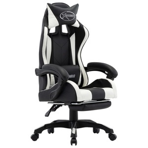 vidaXL, vidaXL Gaming-Stuhl mit Fußstütze Weiß und Schwarz Kunstleder, vidaXL Gaming-Stuhl mit Fußstütze Weiß und Schwarz Kunstleder