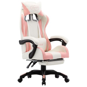 vidaXL, vidaXL Gaming-Stuhl mit Fußstütze Rosa und Weiß Kunstleder, vidaXL Gaming-Stuhl mit Fußstütze Rosa und Weiß Kunstleder