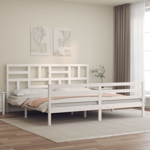 vidaXL, vidaXL Massivholzbett mit Kopfteil Weiß 200x200 cm