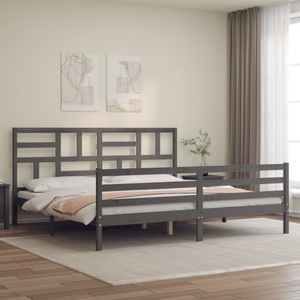 vidaXL, vidaXL Massivholzbett mit Kopfteil Grau 200x200 cm