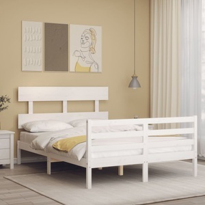 vidaXL, vidaXL Massivholzbett mit Kopfteil Weiß 140x190 cm, vidaXL Massivholzbett mit Kopfteil Weiß 140x190 cm