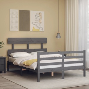 vidaXL, vidaXL Massivholzbett mit Kopfteil Grau 140x190 cm