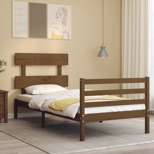 vidaXL, vidaXL Massivholzbett mit Kopfteil Honigbraun 90x200 cm