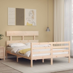 vidaXL, vidaXL Massivholzbett mit Kopfteil 140x200 cm, vidaXL Massivholzbett mit Kopfteil 140x200 cm