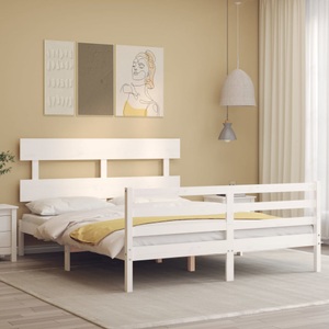 vidaXL, vidaXL Massivholzbett mit Kopfteil Weiß 160x200 cm