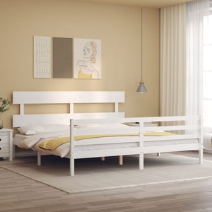 vidaXL, vidaXL Massivholzbett mit Kopfteil Weiß 6FT Super King
