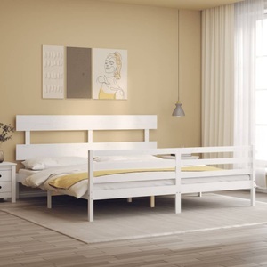 vidaXL, vidaXL Massivholzbett mit Kopfteil Weiß 200x200 cm, vidaXL Massivholzbett mit Kopfteil Weiß 200x200 cm