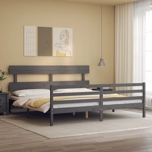 vidaXL, vidaXL Massivholzbett mit Kopfteil Grau 200x200 cm, vidaXL Massivholzbett mit Kopfteil Grau 200x200 cm