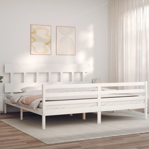 vidaXL Massivholzbett mit Kopfteil Weiß 6FT Super King