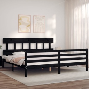 vidaXL, vidaXL Massivholzbett mit Kopfteil Schwarz 200x200 cm, vidaXL Massivholzbett mit Kopfteil Schwarz 200x200 cm