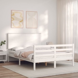 vidaXL, vidaXL Massivholzbett mit Kopfteil Weiß 140x190 cm, vidaXL Massivholzbett mit Kopfteil Weiß 140x190 cm