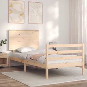 vidaXL, vidaXL Massivholzbett mit Kopfteil 90x200 cm, vidaXL Massivholzbett mit Kopfteil 90x200 cm