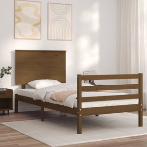 vidaXL, vidaXL Massivholzbett mit Kopfteil Honigbraun 90x200 cm