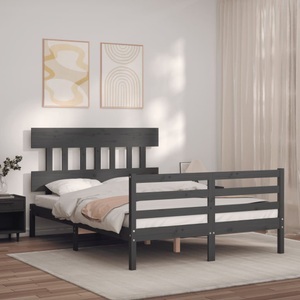 vidaXL, vidaXL Massivholzbett mit Kopfteil Grau 4FT6 Double