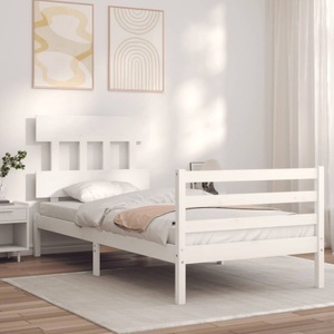 vidaXL, vidaXL Massivholzbett mit Kopfteil Weiß 100x200 cm, vidaXL Massivholzbett mit Kopfteil Weiß 100x200 cm