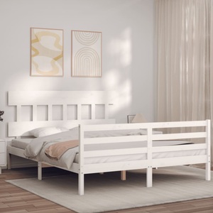 vidaXL, vidaXL Massivholzbett mit Kopfteil Weiß 160x200 cm
