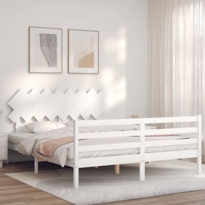 vidaXL, vidaXL Massivholzbett mit Kopfteil Weiß 160x200 cm