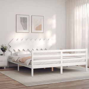 vidaXL Massivholzbett mit Kopfteil Weiß 6FT Super King