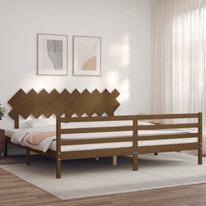 vidaXL, vidaXL Massivholzbett mit Kopfteil Honigbraun 200x200 cm