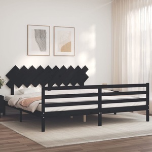 vidaXL, vidaXL Massivholzbett mit Kopfteil Schwarz 200x200 cm
