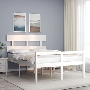 vidaXL, vidaXL Massivholzbett mit Kopfteil Weiß 4FT Small Double
