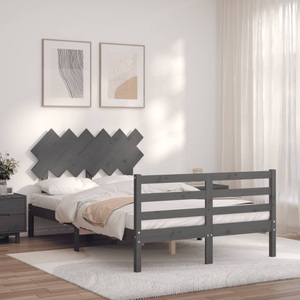 vidaXL Massivholzbett mit Kopfteil Grau 4FT6 Double