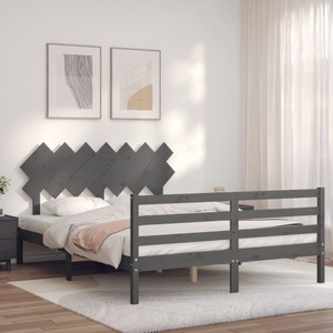 vidaXL, vidaXL Massivholzbett mit Kopfteil Grau 140x190 cm