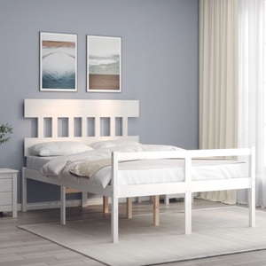 vidaXL Massivholzbett mit Kopfteil Weiß 4FT6 Double