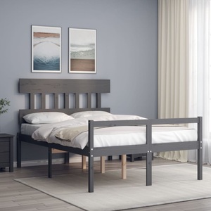 vidaXL Massivholzbett mit Kopfteil Grau 4FT6 Double