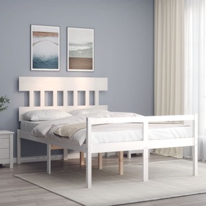 vidaXL, vidaXL Massivholzbett mit Kopfteil Weiß 140x190 cm